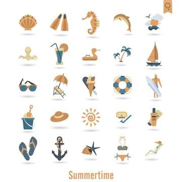 Summer and Beach Simple Flat Icons Summer and Beach Simple Flat Icons, Tra... Stock Photos