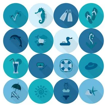 Summer and Beach Simple Flat Icons Summer and Beach Simple Flat Icons, Tra... Stock Photos