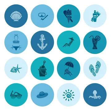 Summer and Beach Simple Flat Icons Summer and Beach Simple Flat Icons, Tra... Stock Photos
