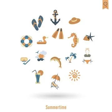 Summer and Beach Simple Flat Icons Summer and Beach Simple Flat Icons, Tra... Stock Photos