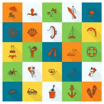 Summer and Beach Simple Flat Icons Summer and Beach Simple Flat Icons, Tra... Stock Photos