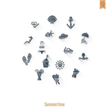 Summer and Beach Simple Flat Icons Summer and Beach Simple Flat Icons, Tra... Stock Photos