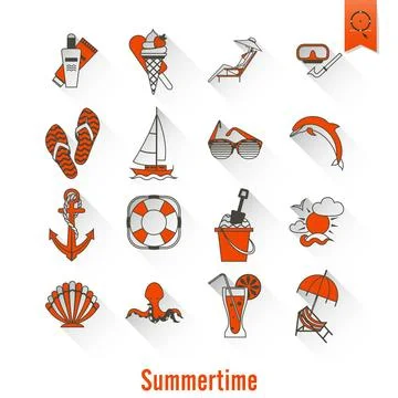Summer and Beach Simple Flat Icons Summer and Beach Simple Flat Icons, Tra... Stock Photos