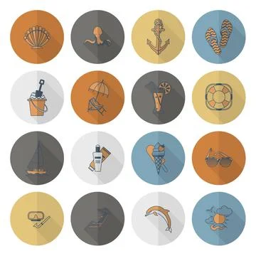 Summer and Beach Simple Flat Icons Summer and Beach Simple Flat Icons, Tra... Stock Photos