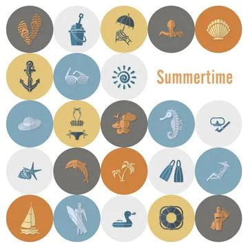 Summer and Beach Simple Flat Icons Summer and Beach Simple Flat Icons, Tra... Stock Photos