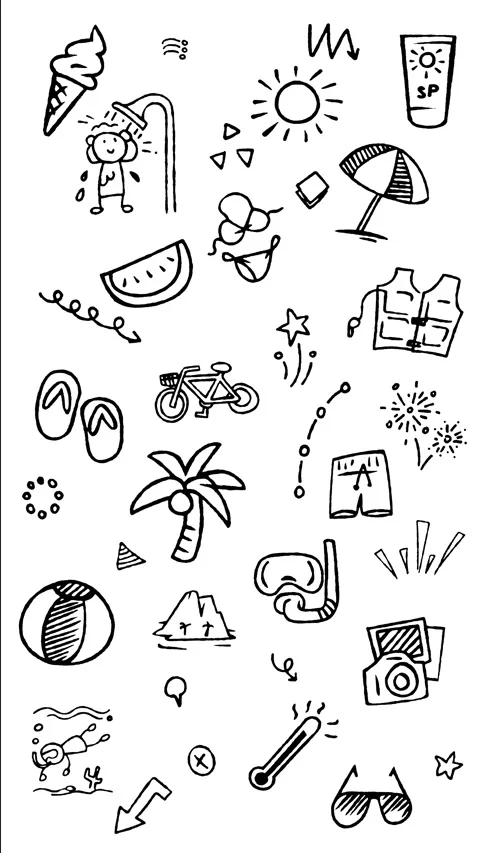 Summer and Beach Vacation Doodle Line Art Motion Graphic Vertical Stock Footage 344530380