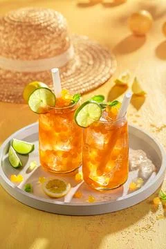 Summer and cold bubble tea as drink with ice. Stock Photos