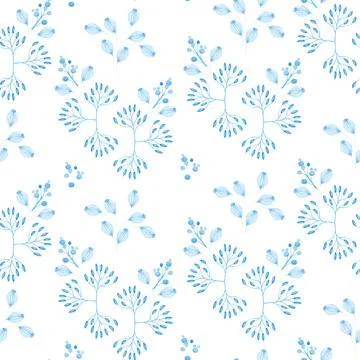 Summer and spring seamless pattern with blue branches and leaves Stock Illustration