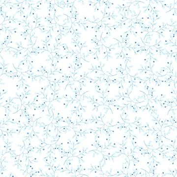 Summer and spring seamless pattern with blue branches, leaves and wildflowers Stock Illustration