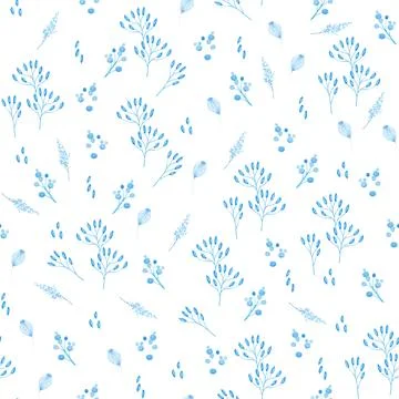 Summer and spring seamless pattern with blue branches and leaves Stock Illustration