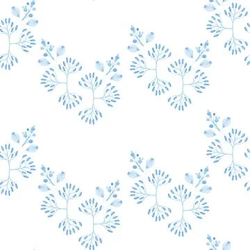 Summer and spring seamless pattern with blue branches and leaves Stock Illustration