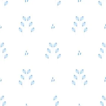 Summer and spring seamless pattern with blue branches and leaves Stock Illustration