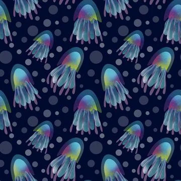 Summer animals seamless jellyfish pattern for wrapping paper and kids Stock Illustration