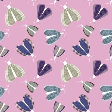 Summer animals seamless moth and butterfly pattern for wrapping paper Illustrazione stock