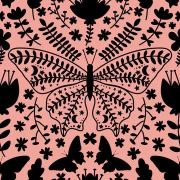 Summer animals seamless moth and butterfly pattern for wrapping paper Illustrazione stock
