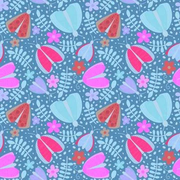 Summer animals seamless moth and butterfly pattern for wrapping paper 스톡 일러스트