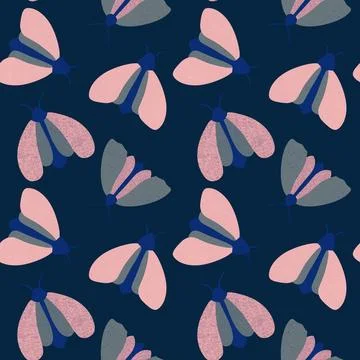 Summer animals seamless moth and butterfly pattern for wrapping paper Illustrazione stock