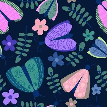 Summer animals seamless moth and butterfly pattern for wrapping paper Illustrazione stock