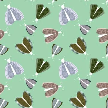 Summer animals seamless moth and butterfly pattern for wrapping paper Illustrazione stock