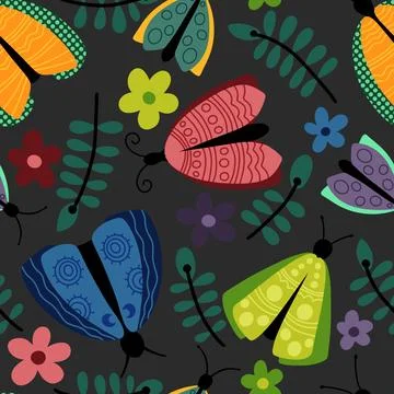 Summer animals seamless moth and butterfly pattern for wrapping paper Illustrazione stock