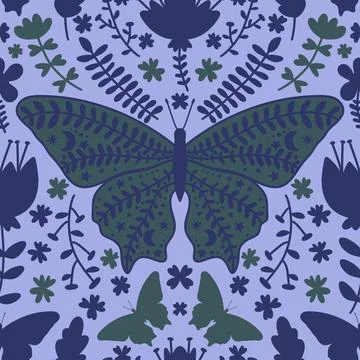 Summer animals seamless moth and butterfly pattern for wrapping paper 스톡 일러스트