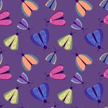 Summer animals seamless moth and butterfly pattern for wrapping paper 스톡 일러스트