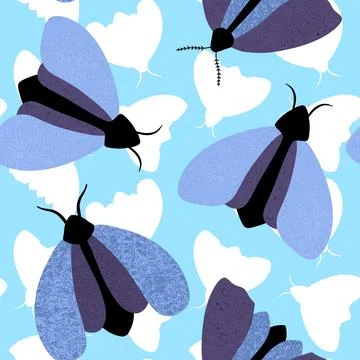 Summer animals seamless moth and butterfly pattern for wrapping paper Illustrazione stock
