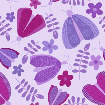 Summer animals seamless moth and butterfly pattern for wrapping paper 스톡 일러스트