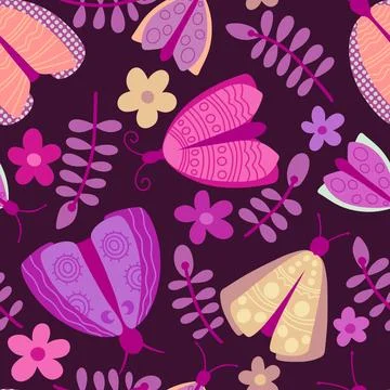 Summer animals seamless moth and butterfly pattern for wrapping paper Illustrazione stock