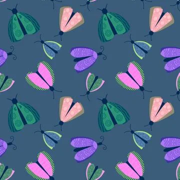 Summer animals seamless moth and butterfly pattern for wrapping paper Illustrazione stock
