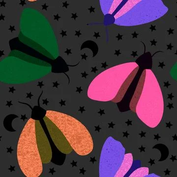 Summer animals seamless moth and butterfly pattern for wrapping paper 스톡 일러스트