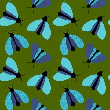 Summer animals seamless moth and butterfly pattern for wrapping paper Illustrazione stock