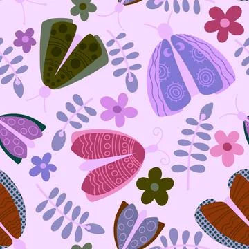 Summer animals seamless moth and butterfly pattern for wrapping paper 스톡 일러스트