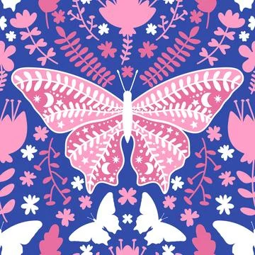 Summer animals seamless moth and butterfly pattern for wrapping paper 스톡 일러스트