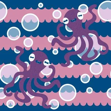 Summer animals seamless octopus pattern for wrapping paper and kids Stock Illustration