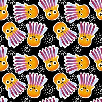 Summer animals seamless octopus pattern for wrapping paper and kids Stock Illustration