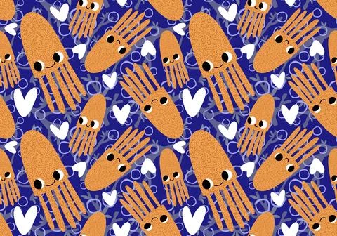 Summer animals seamless octopus pattern for wrapping paper and kids Stock Illustration
