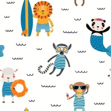 Summer animals seamless pattern Stock Illustration