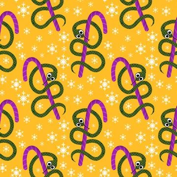 Summer animals seamless snake pattern for wrapping paper and new 2025 year Stock Illustration