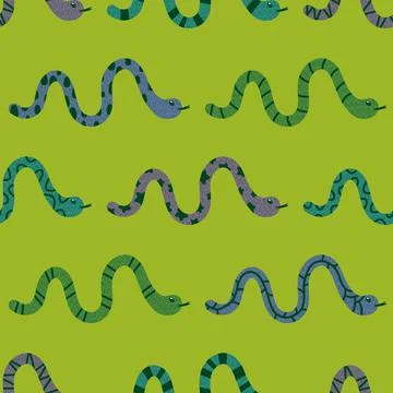 Summer animals seamless snake pattern for wrapping paper and new 2025 year Stock Illustration