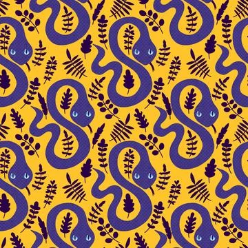 Summer animals seamless snake pattern for wrapping paper and new 2025 year Stock Illustration