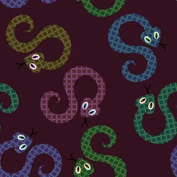 Summer animals seamless snake pattern for wrapping paper and new 2025 year Stock Illustration