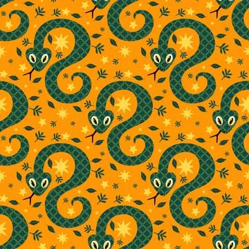 Summer animals seamless snake pattern for wrapping paper and new 2025 year Stock Illustration