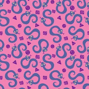 Summer animals seamless snake pattern for wrapping paper and new 2025 year 스톡 일러스트