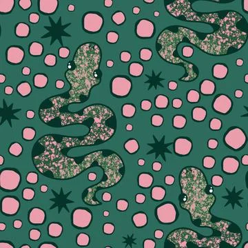 Summer animals seamless snake pattern for wrapping paper and new 2025 year 库存插图