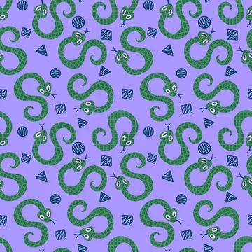 Summer animals seamless snake pattern for wrapping paper and new 2025 year Stockillustratie