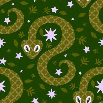 Summer animals seamless snake pattern for wrapping paper and new 2025 year Stock Illustration