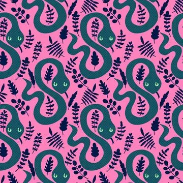 Summer animals seamless snake pattern for wrapping paper and new 2025 year 库存插图