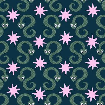 Summer animals seamless snake pattern for wrapping paper and new 2025 year Illustrazione stock