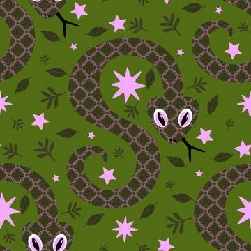 Summer animals seamless snake pattern for wrapping paper and new 2025 year Stock Illustration